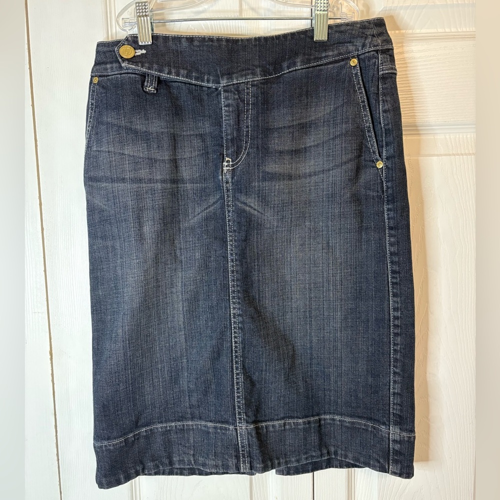 Nine West Dark Wash Denim Midi Pencil Jean Skirt 4 26 waist